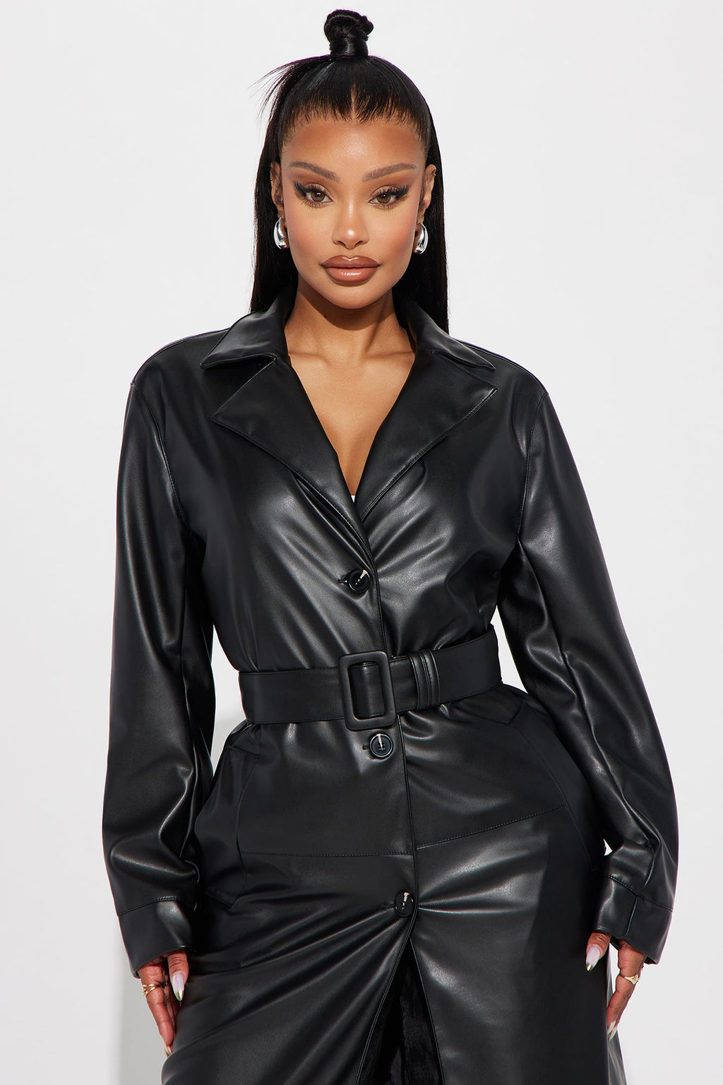 Take Me Home Tonight Faux Leather Trench - Black