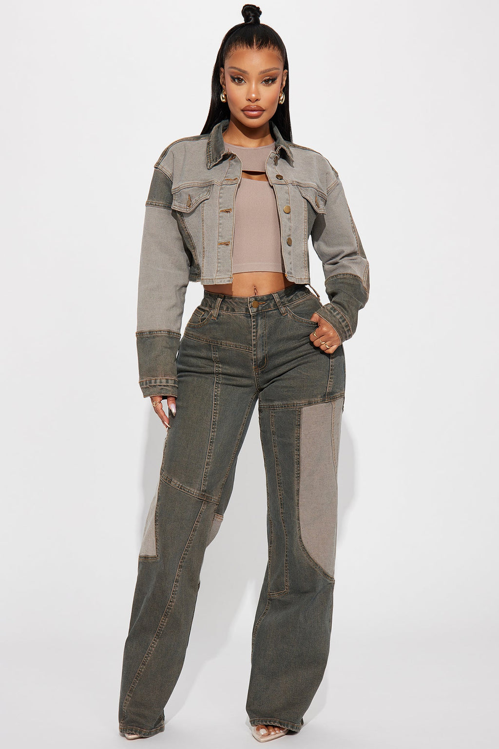 In Reverse Stretch Straight Leg Jeans - Grey/combo