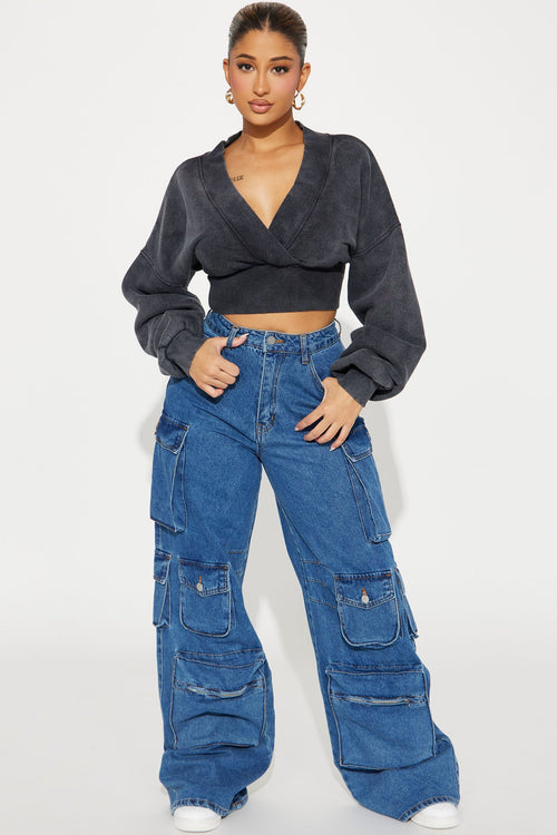 Amara Fleece Off Shoulder Sweatshirt - Black