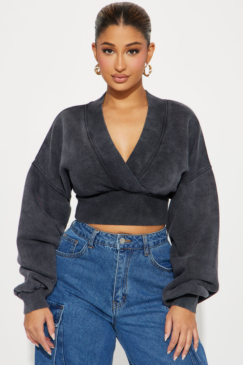 Amara Fleece Off Shoulder Sweatshirt - Black