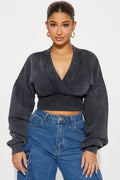 Amara Fleece Off Shoulder Sweatshirt - Black