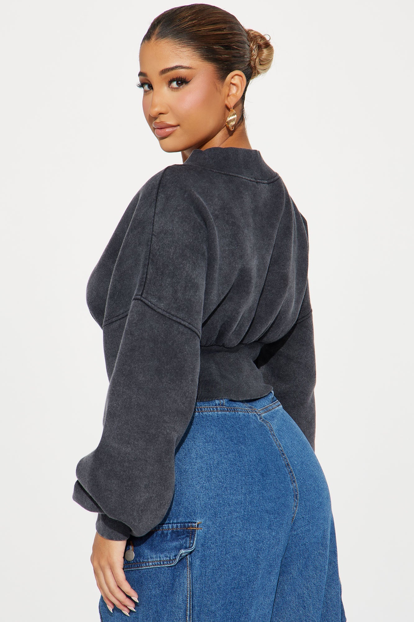 Amara Fleece Off Shoulder Sweatshirt - Black