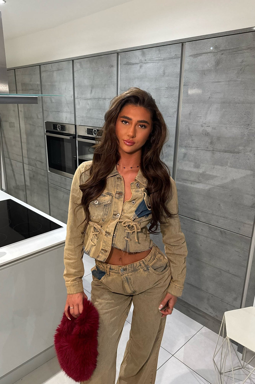 Big Attraction Tinted Lace Up Denim Jacket - Mocha