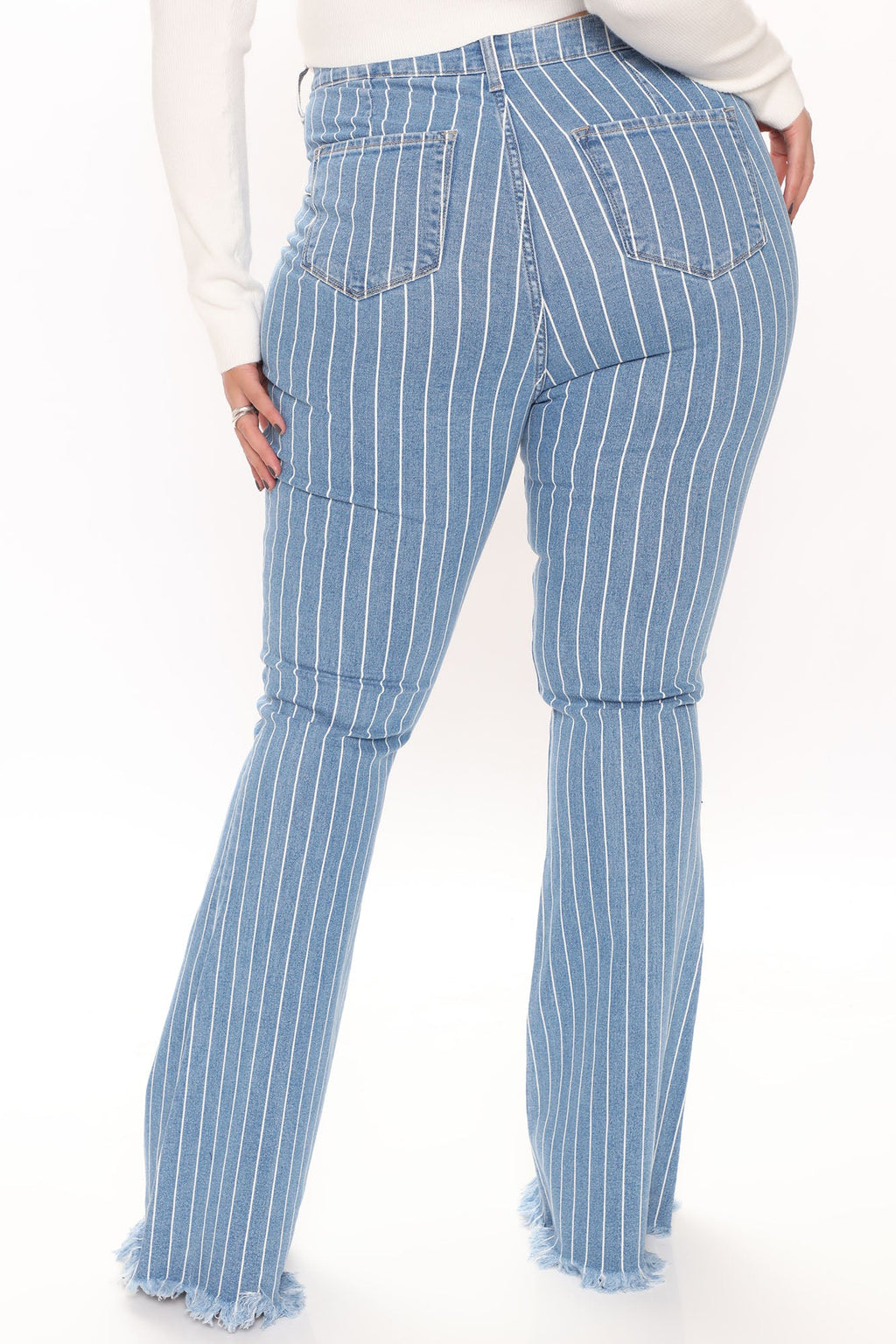 Crossed The Line Striped Flare Jeans - Light Blue Wash