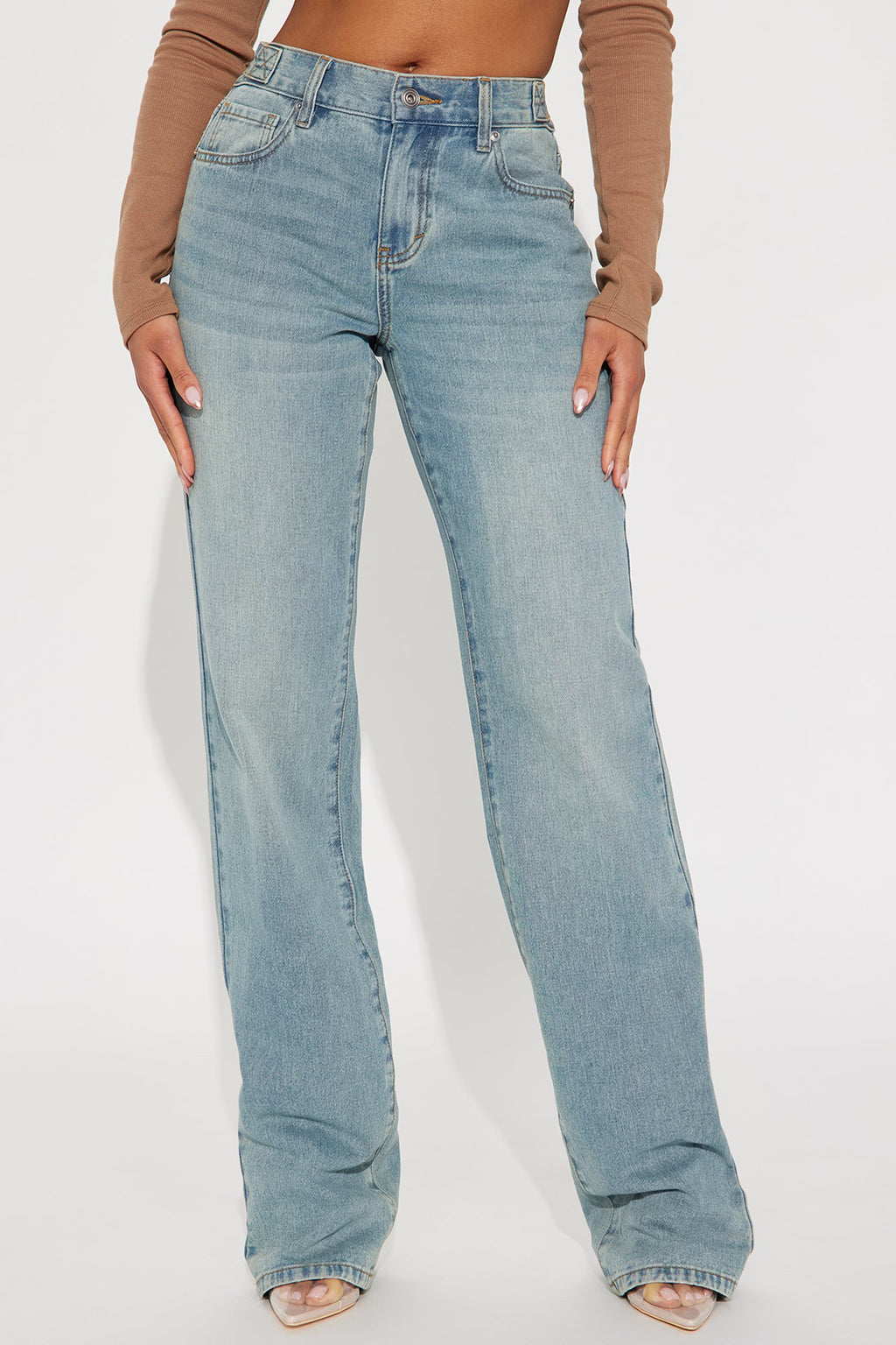 Dani Drop Waist Straight Leg Jeans - Medium Wash