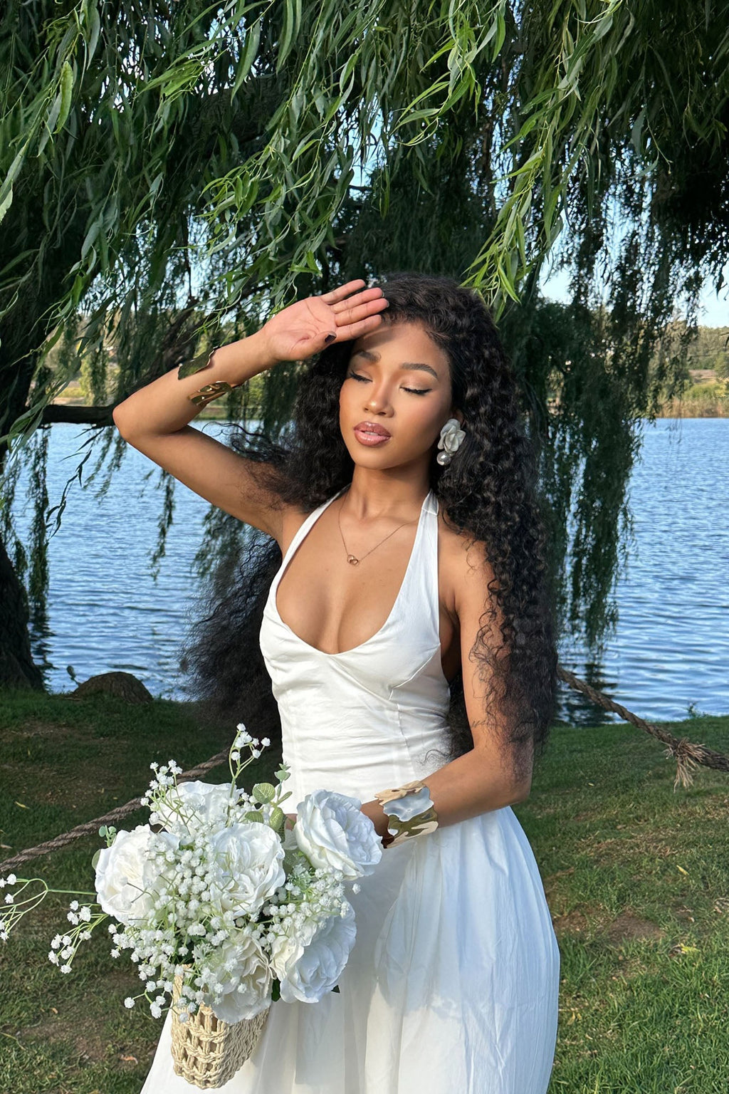 Mara Corset Halter Midi Dress - White