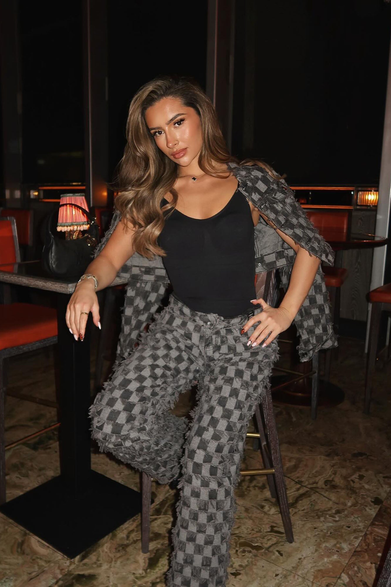 From The Start Checkered Baggy Jeans - Black/Grey