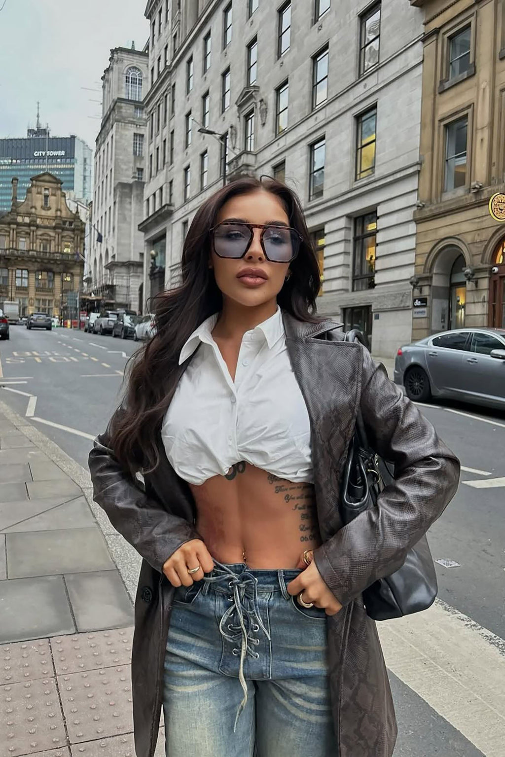 Brandi Cropped Poplin Blouse Top - White