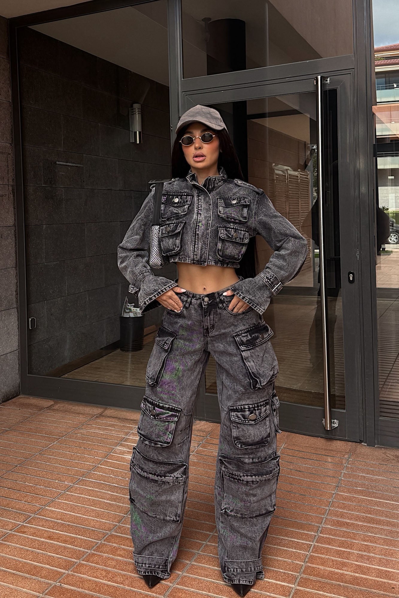 Billie Low Slung Cargo Jeans - Acid Wash Black