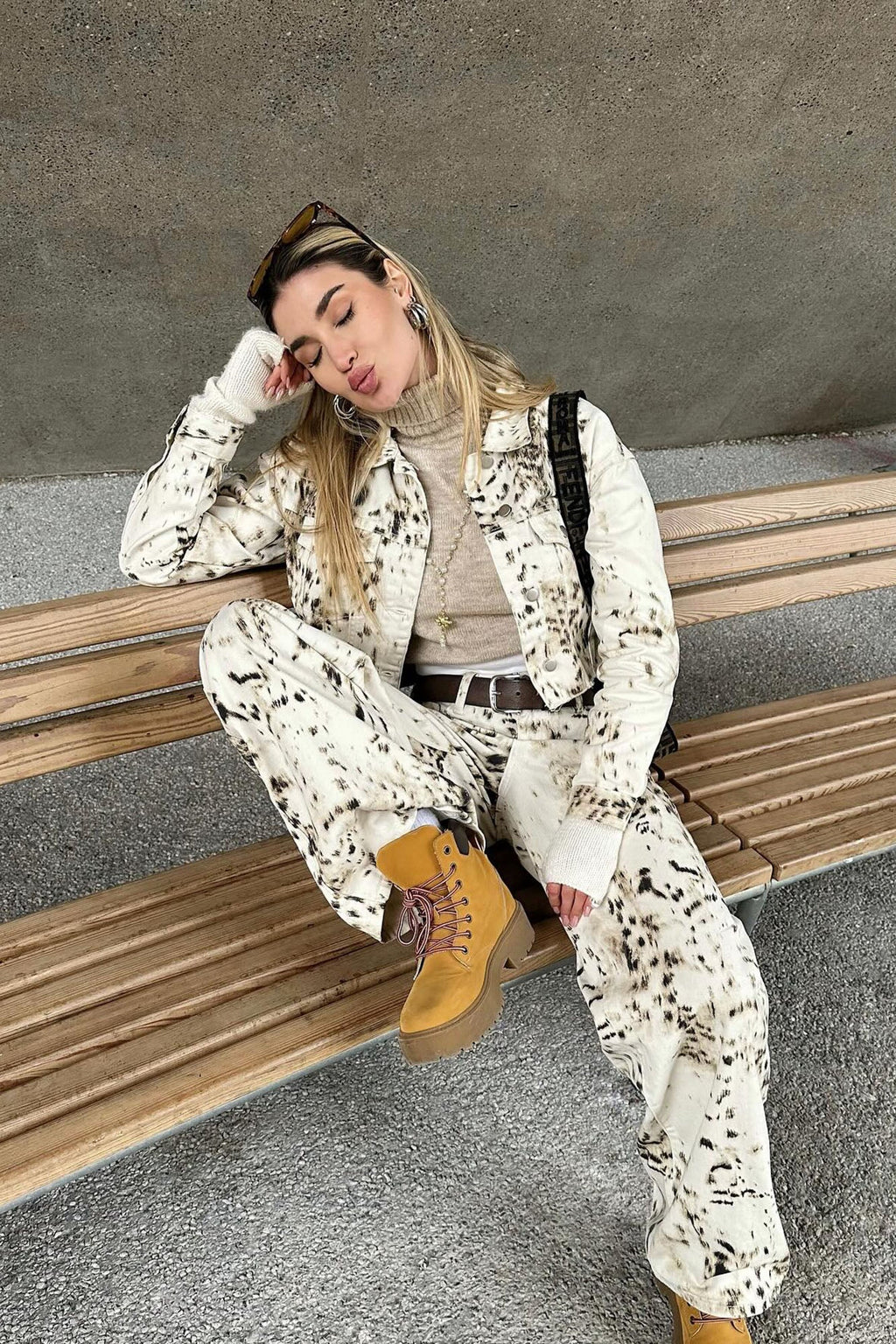 Calexico Non Stretch Printed Wide Leg Jean - White/combo