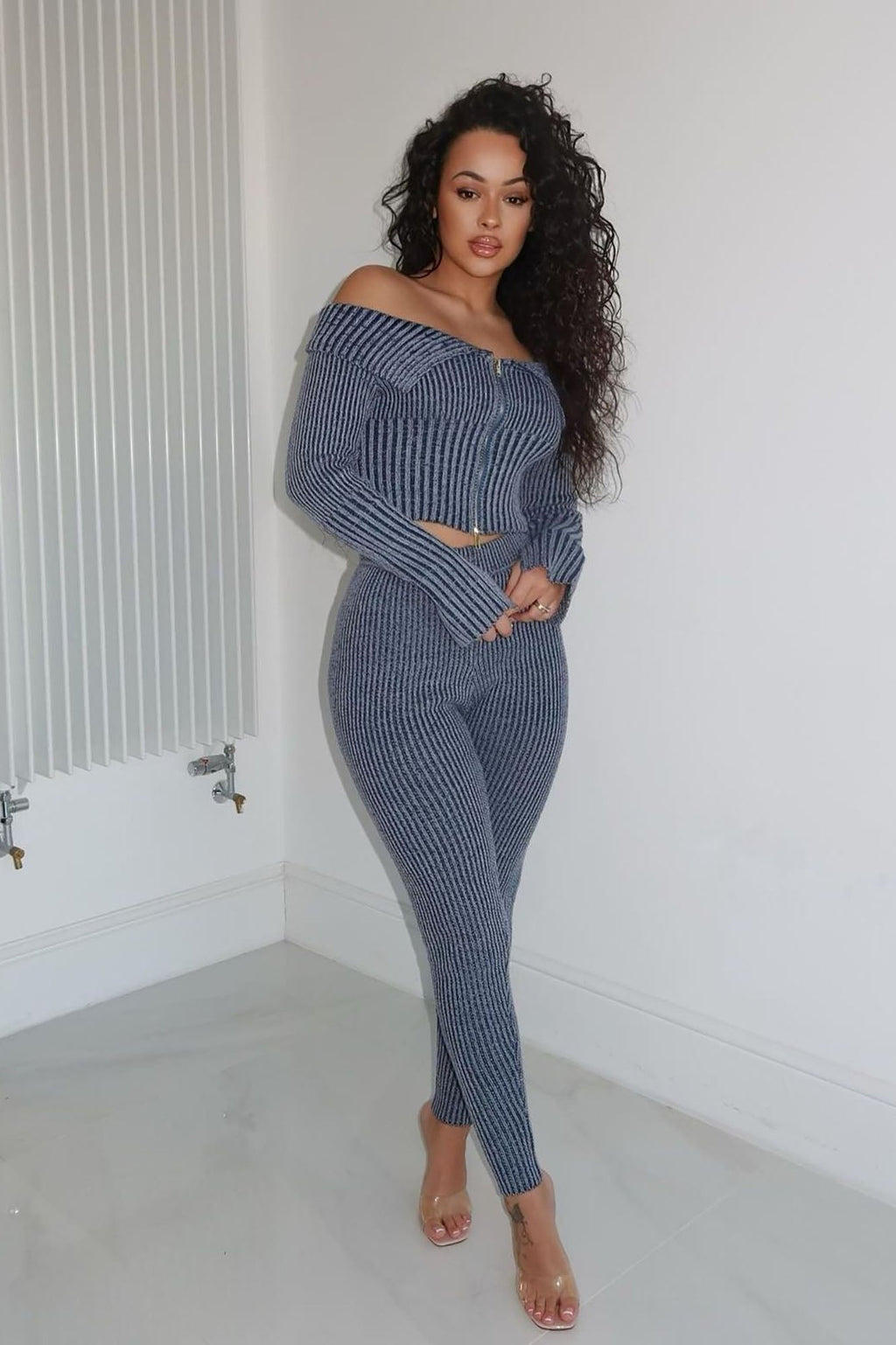 New Day Sweater Mineral Wash Legging Set - Blue