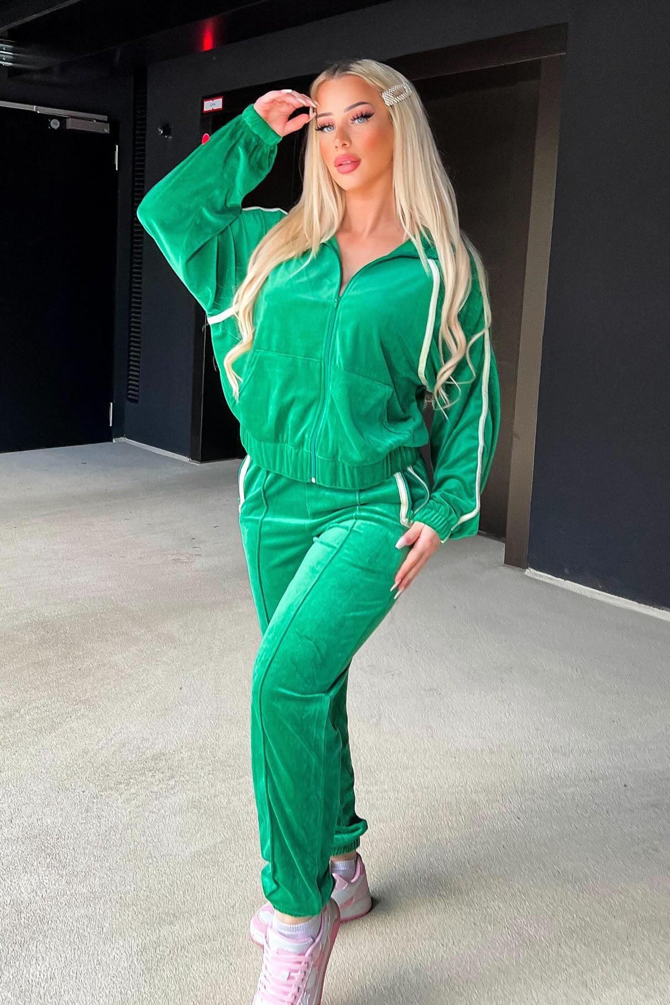 Old School Velour Jogger Set - Green