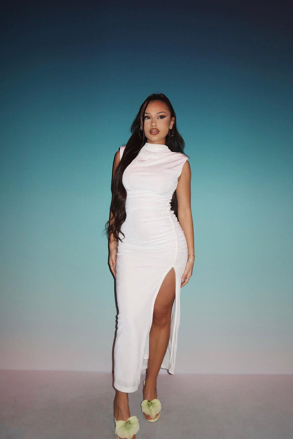 Alice Ruched Midi Dress - White