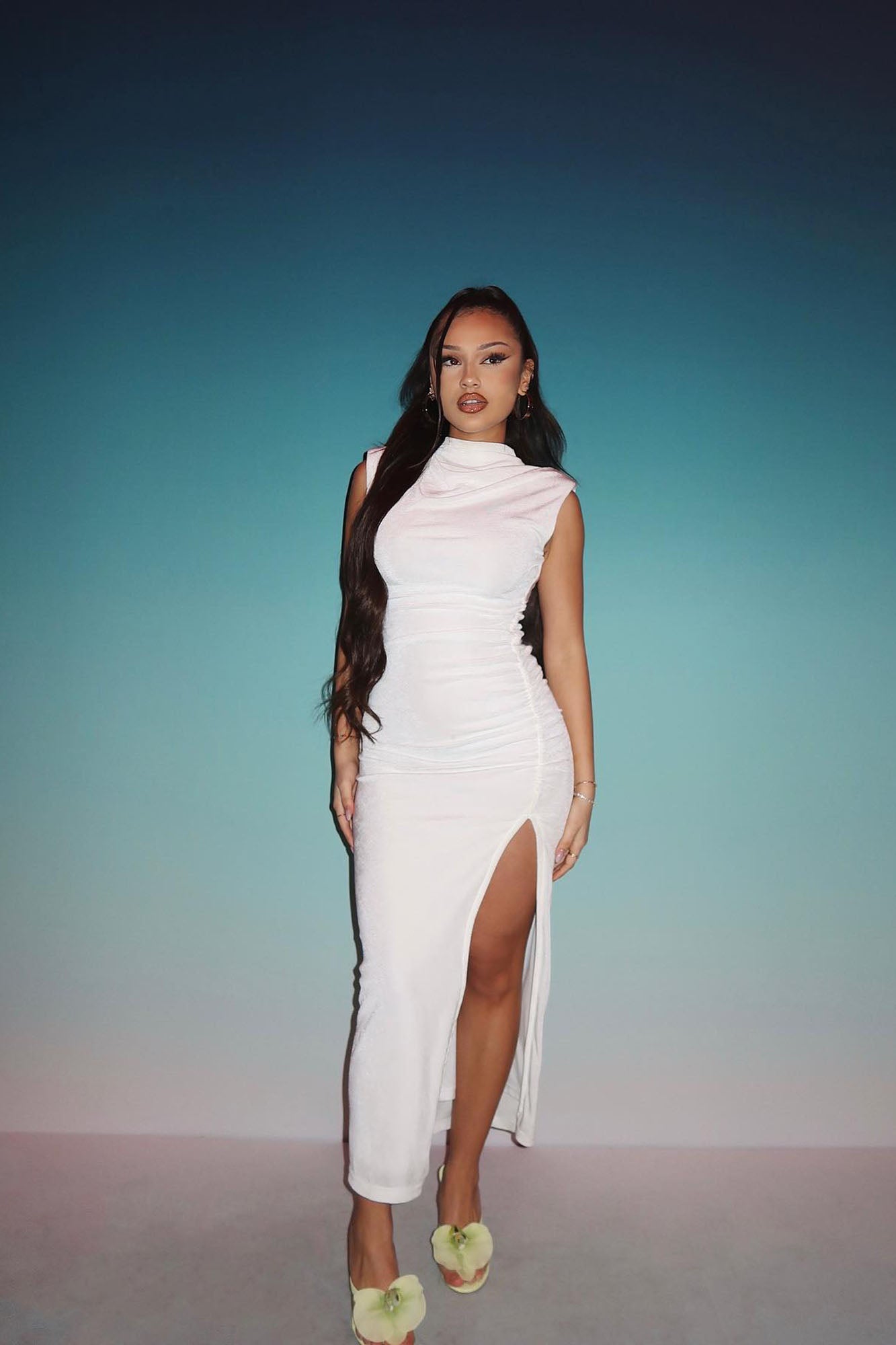 Alice Ruched Midi Dress - White