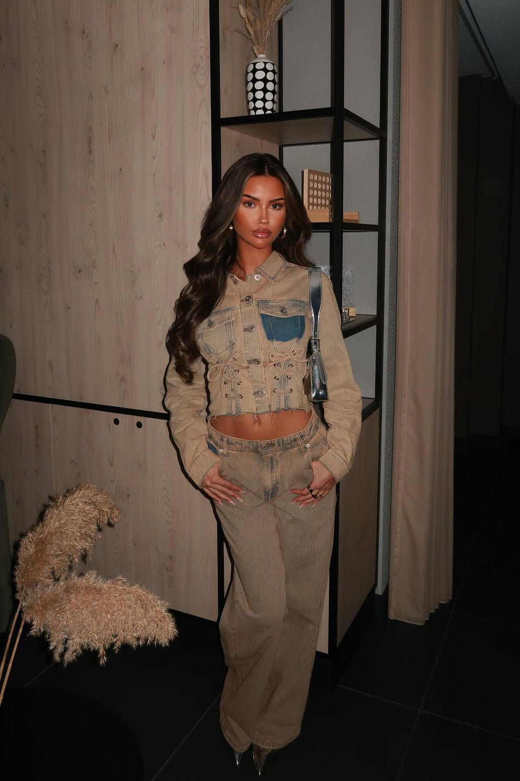 Big Attraction Tinted Lace Up Denim Jacket - Mocha