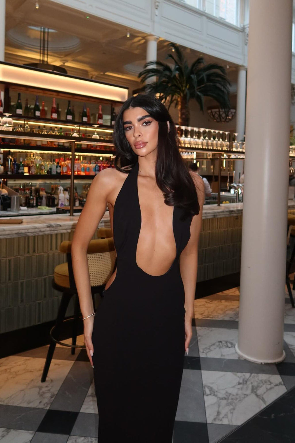 Isabella Plunge Maxi Dress - Black