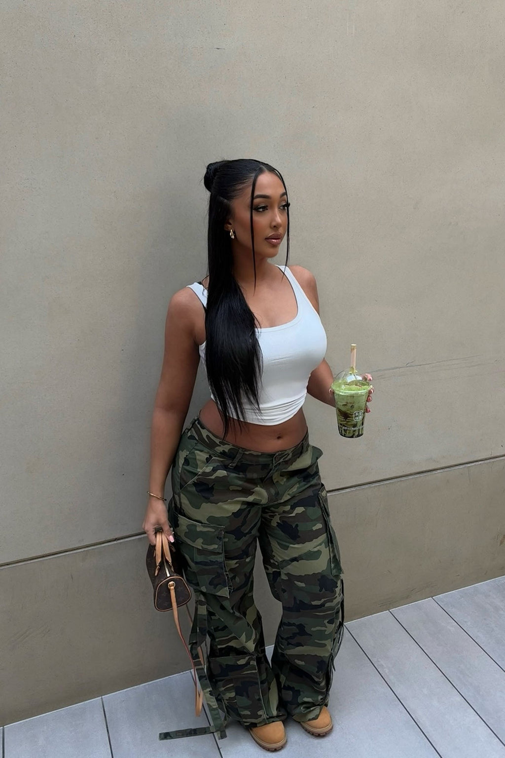 Level You Up Camo Cargo Pant - Olive/combo