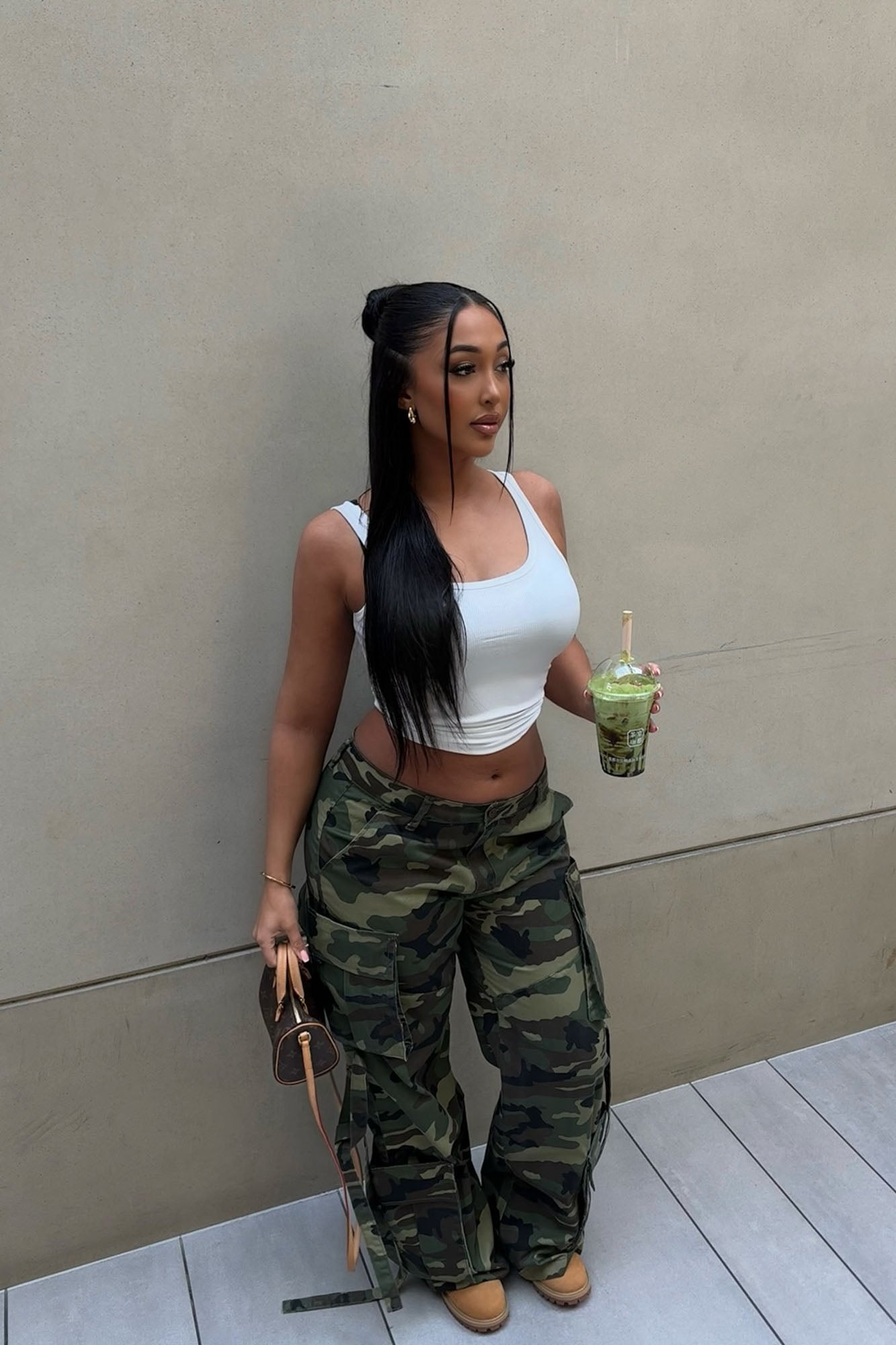 Level You Up Camo Cargo Pant - Olive/combo