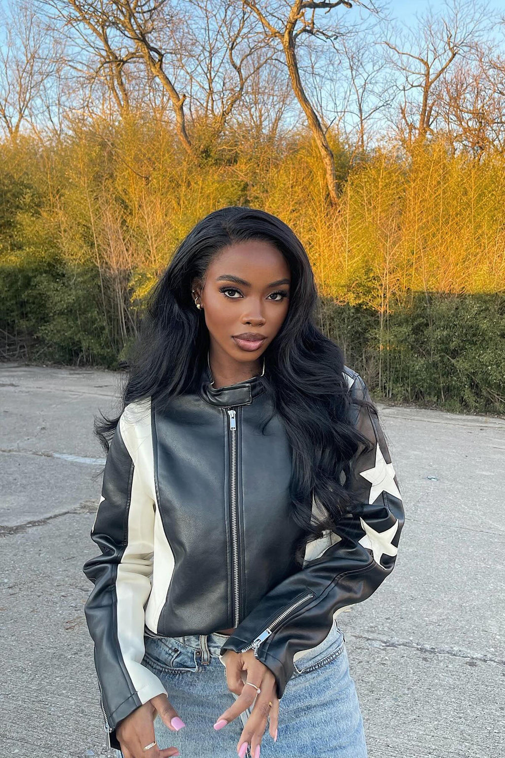 Superstar Faux Leather Jacket - Black/White