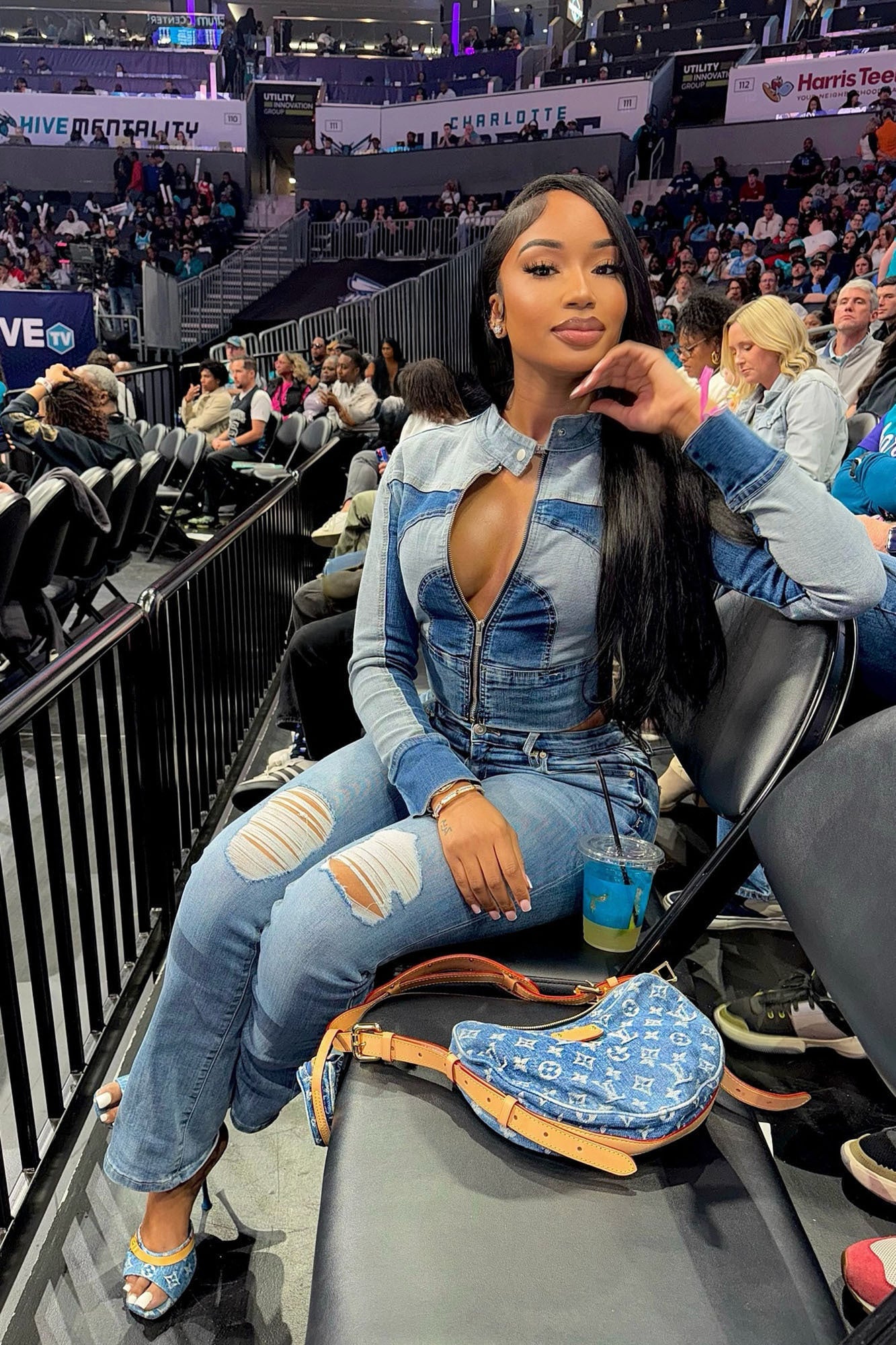 Coronado Two Tone Denim Moto Jacket - Medium Wash