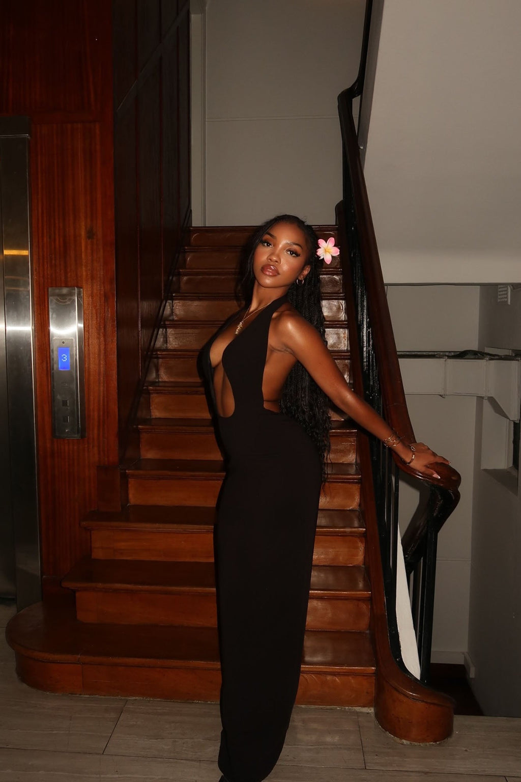 Isabella Plunge Maxi Dress - Black