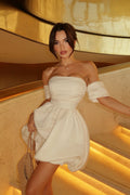 Valeria Satin Bubble Mini Dress - Cream