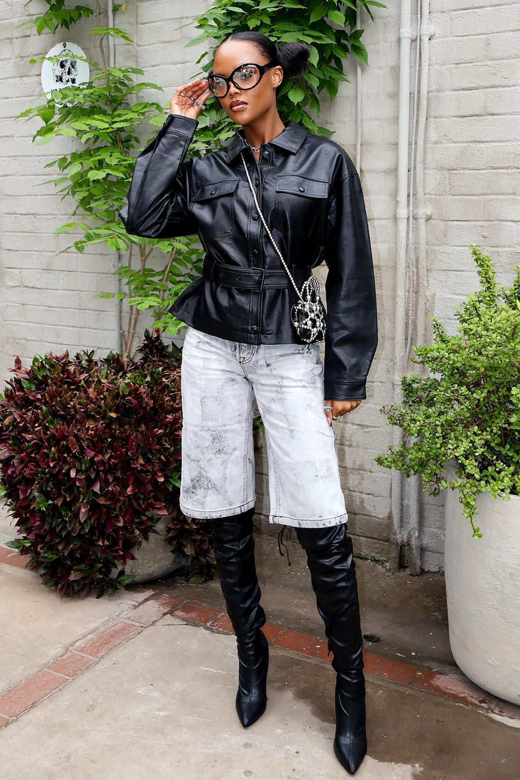 Melanie Belted Faux Leather Jacket - Black