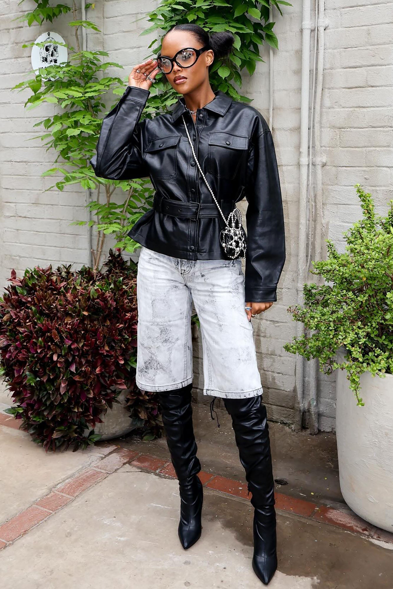 Melanie Belted Faux Leather Jacket - Black