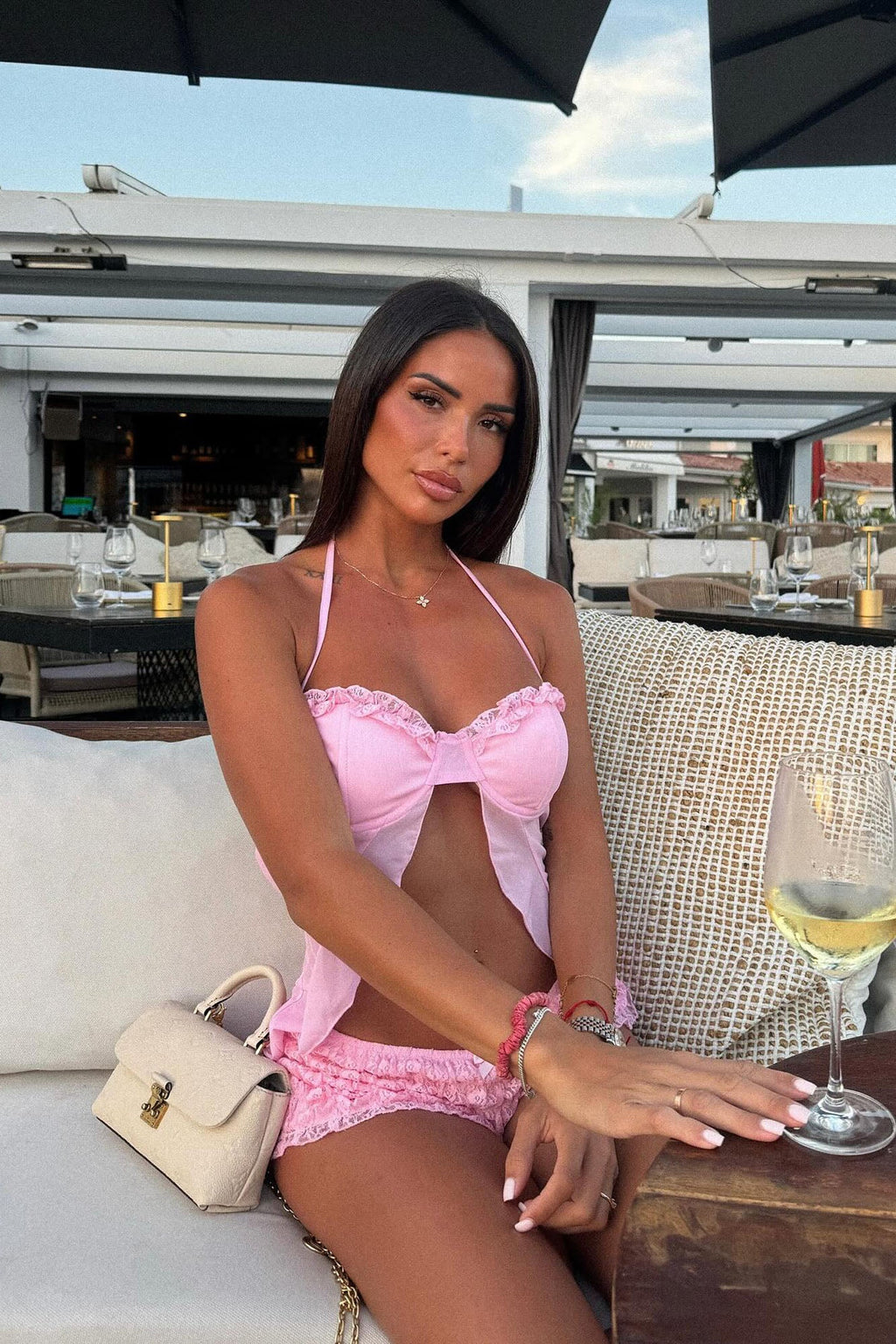 Sugar Dreams Lace Halter Micro Short Set - Bubblegum Pink