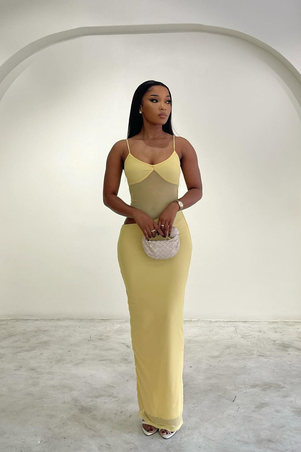 Maria Mesh Cut Out Maxi Dress - Yellow