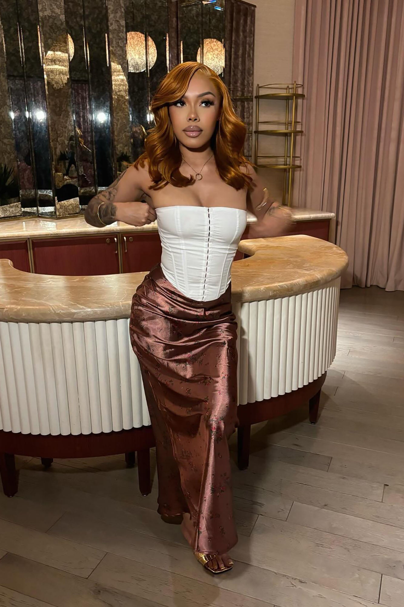 Buy Myself Flowers Satin Maxi Skirt - Copper