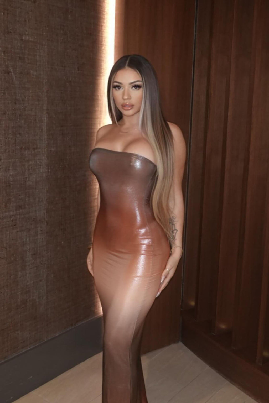 Brighter You Metallic Maxi Dress - Brown/combo