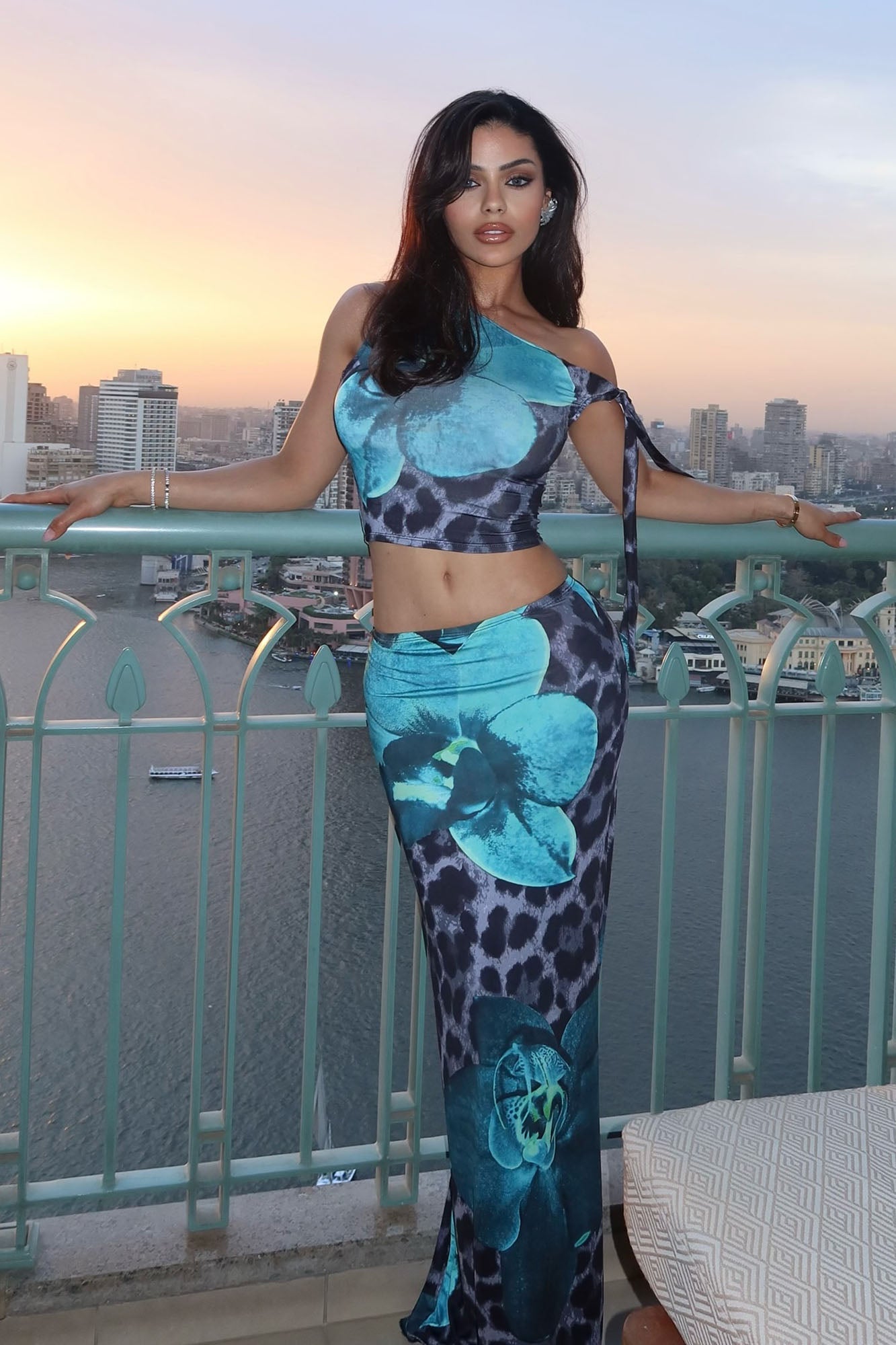 On The Prowl Leopard Skirt Set - Aqua/Combo