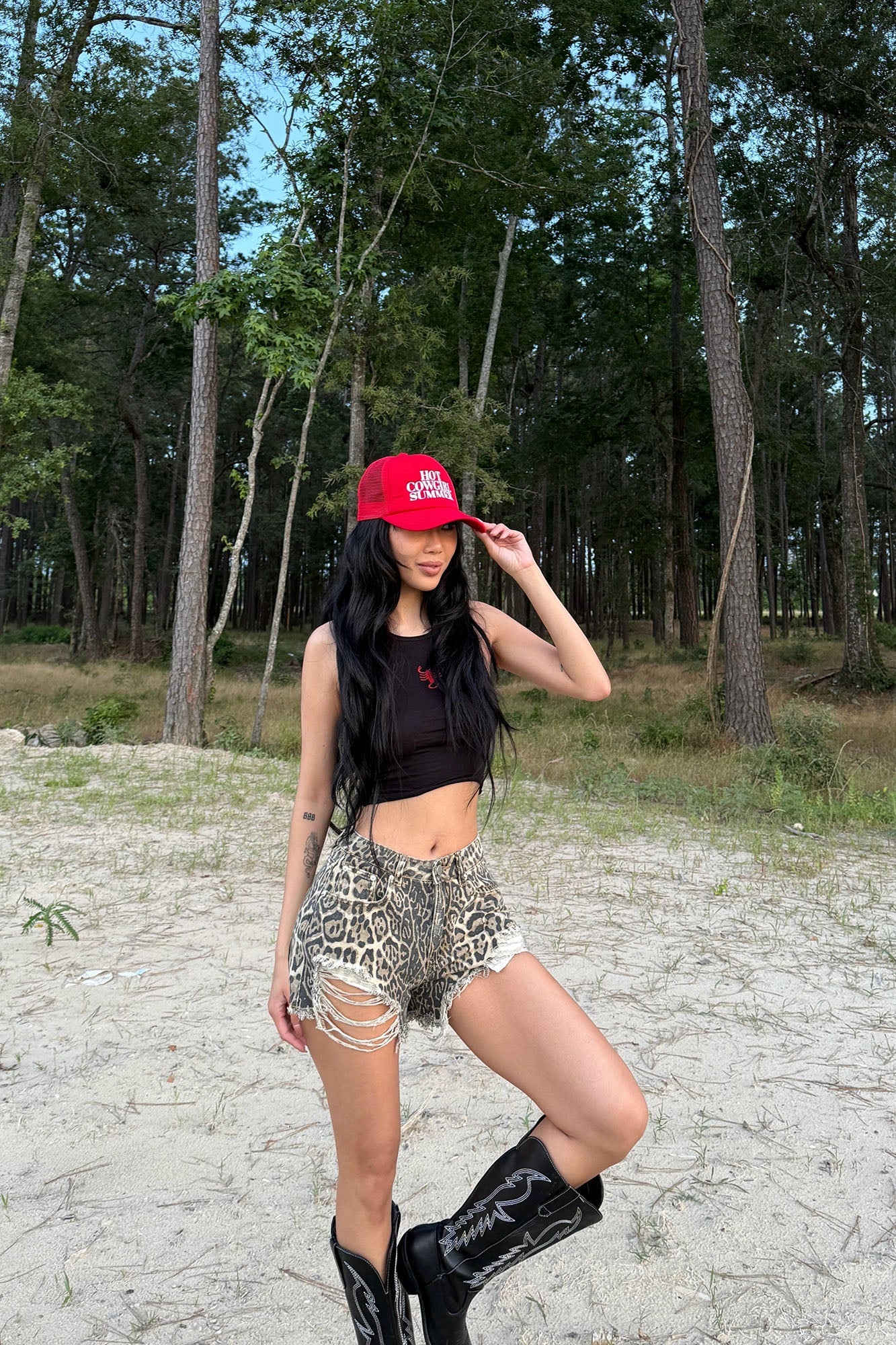 Wild Energy Cut Off Distressed Denim Shorts - Tan/Multi