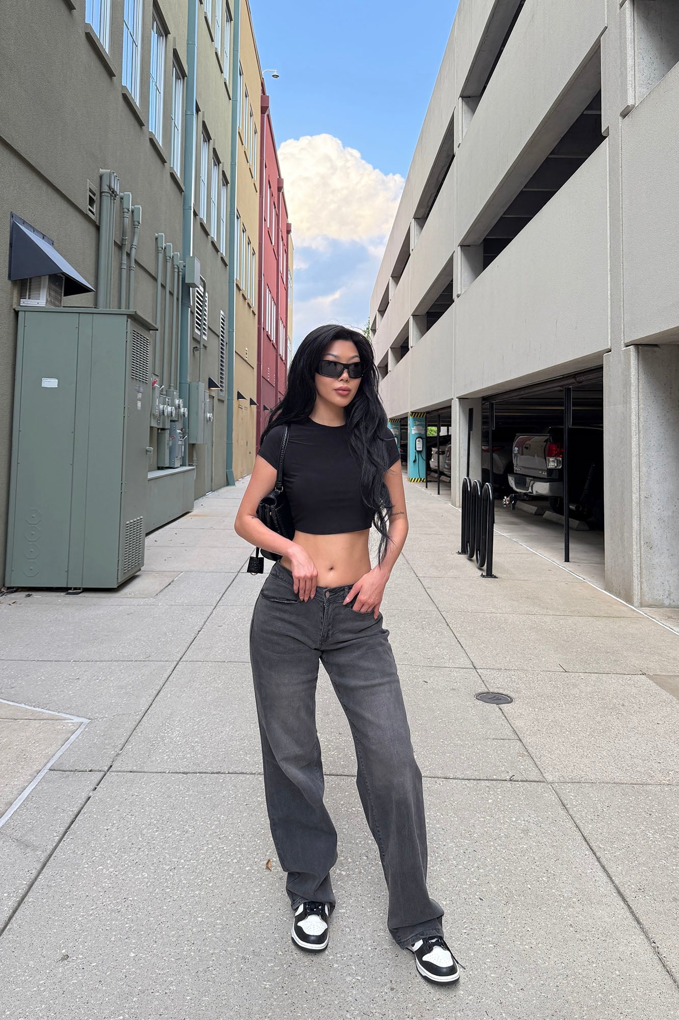 Lost As Always Stretch Baggy Jeans - Black Wash