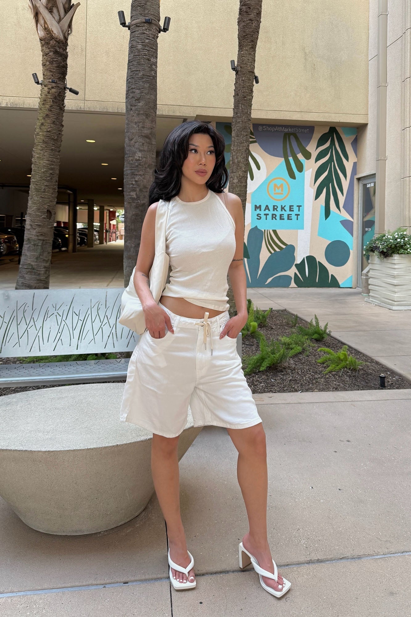 Go With The Flow Drapey Denim Shorts - White