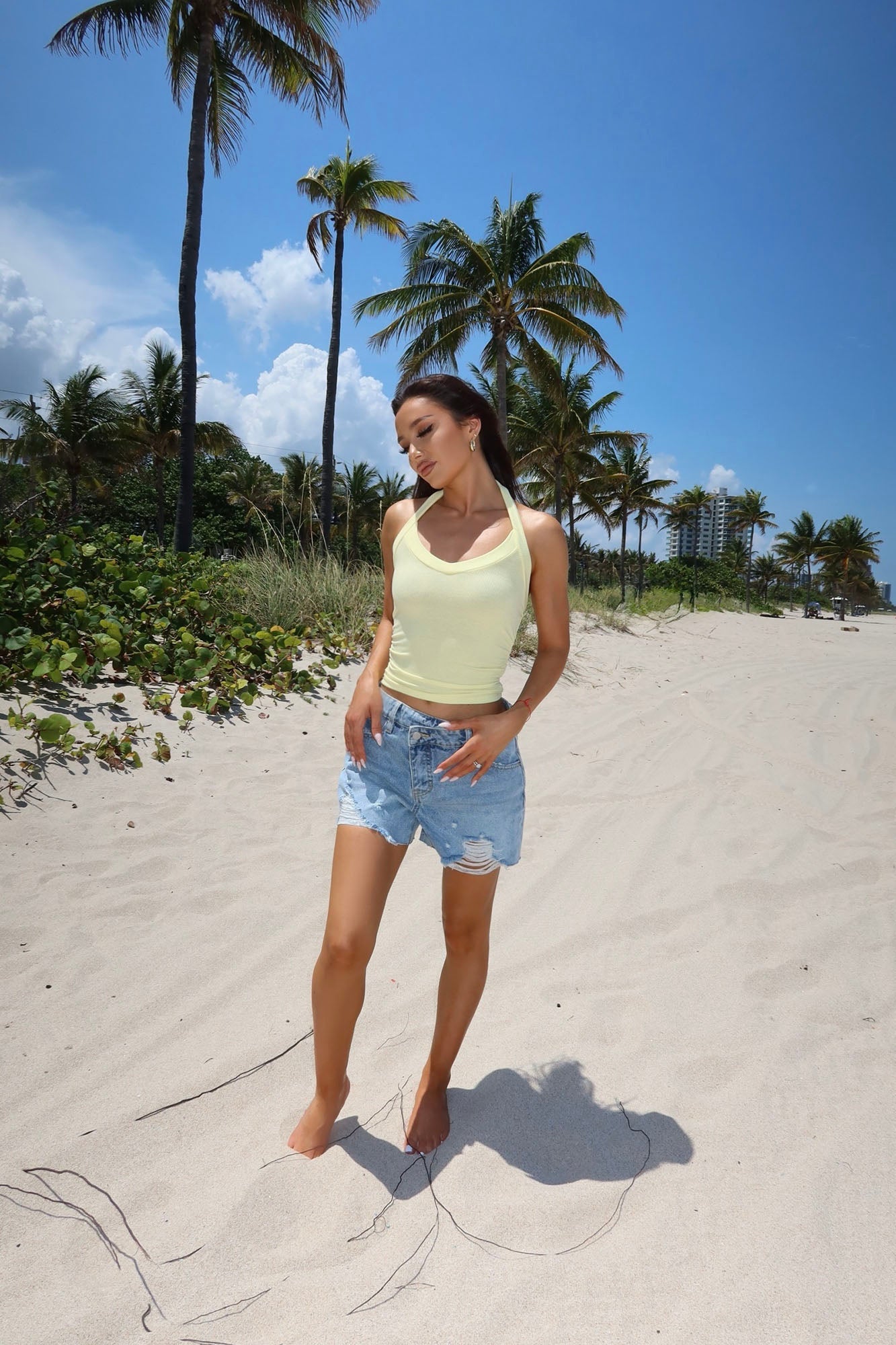 Out Of Line Ripped Crossover Denim Shorts - Medium Wash