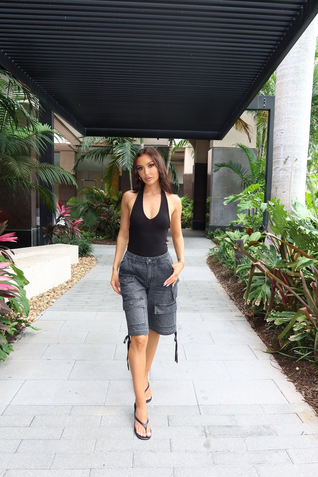 Kent Cargo Denim Shorts - Grey