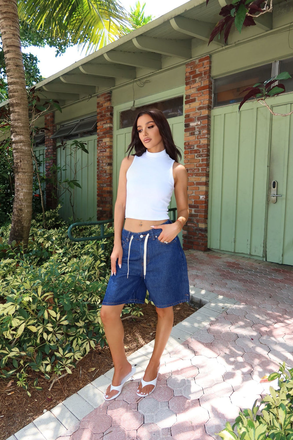 Ebb And Flow Drapey Denim Shorts - Dark Wash