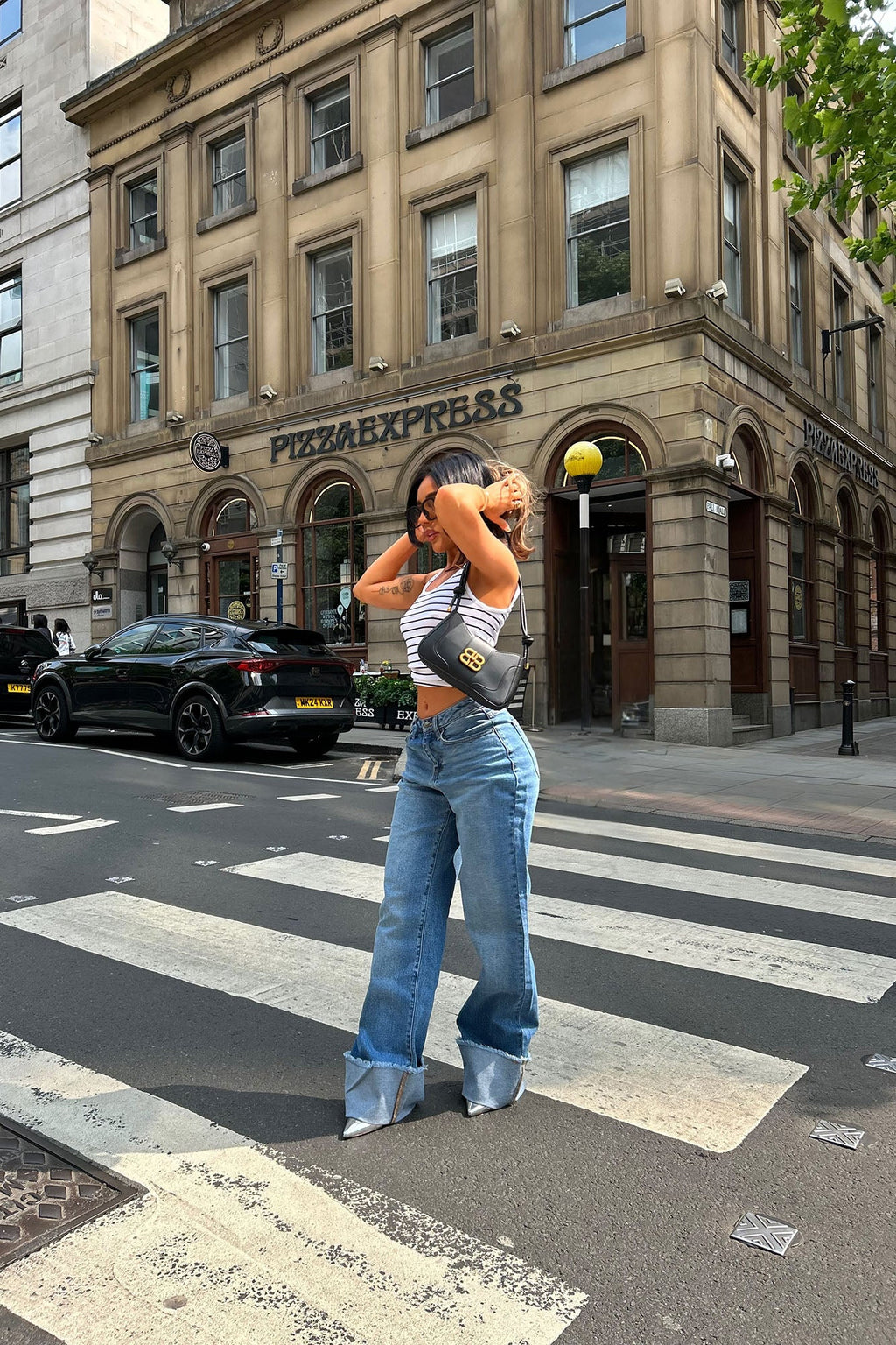 All The While Cuffed Wide Leg Jeans - Light Wash