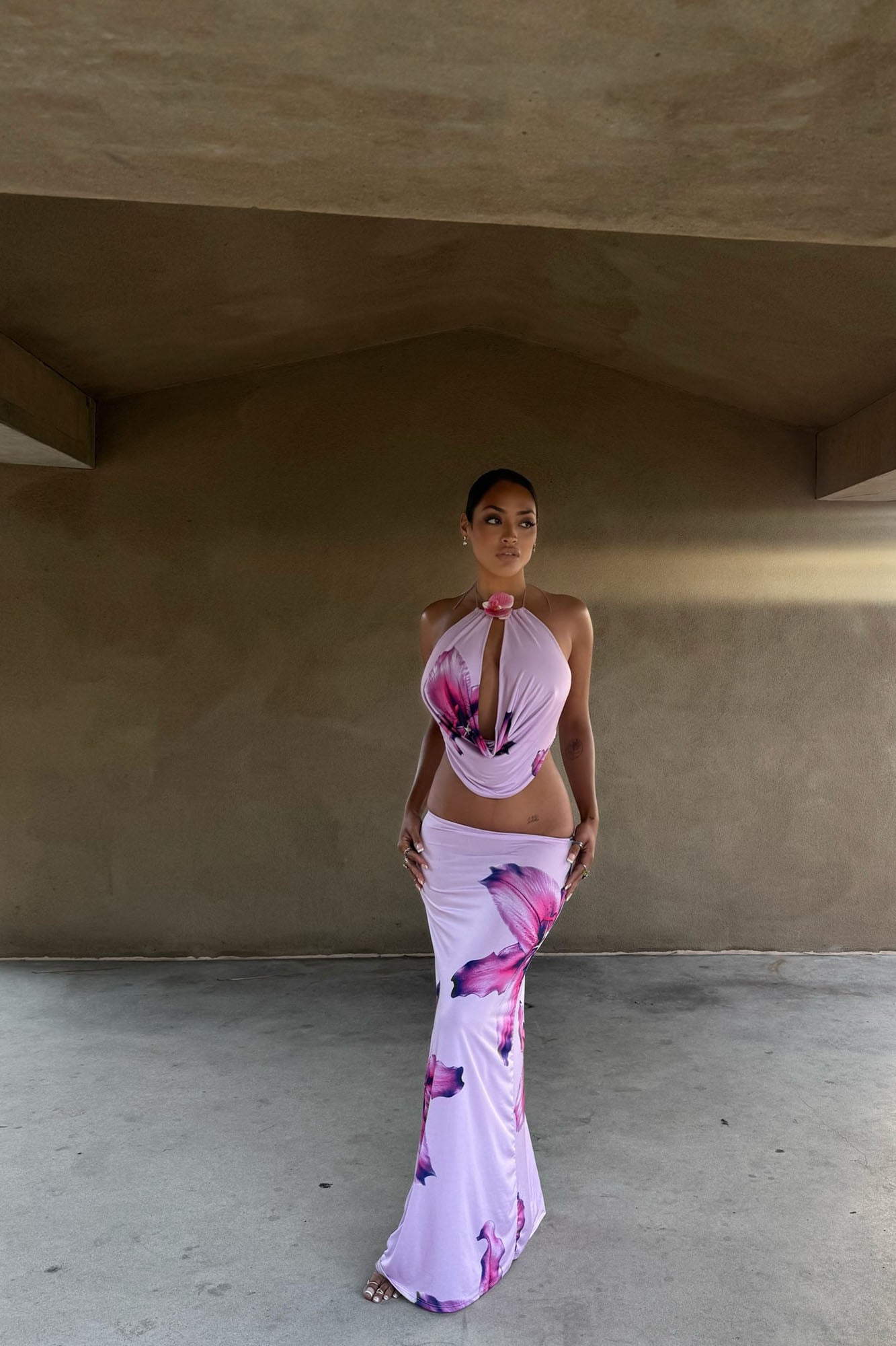 Pretty In Petals Maxi Skirt Set - Lilac