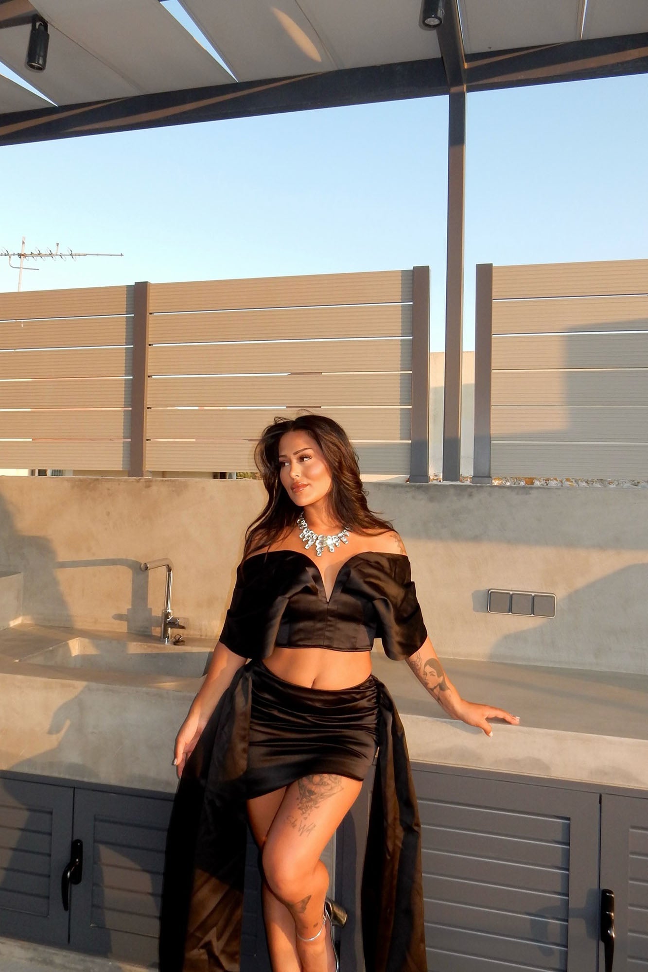 Juliana Satin Skirt Set - Black