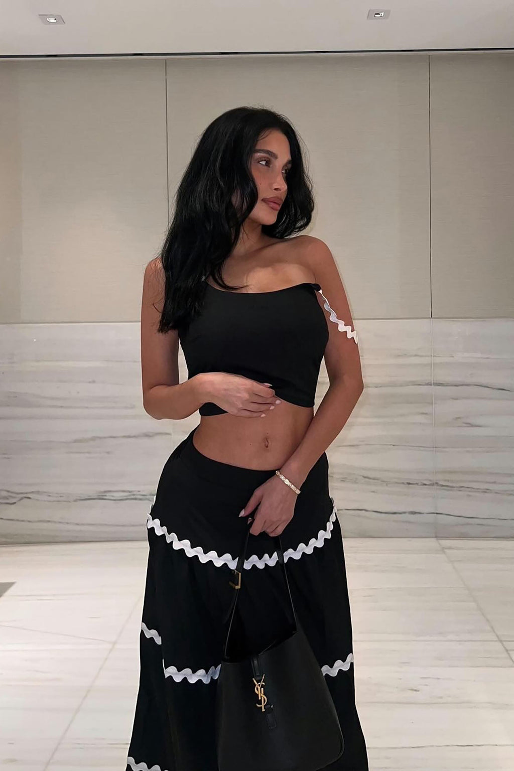 Celina Maxi Skirt Set - Black/White