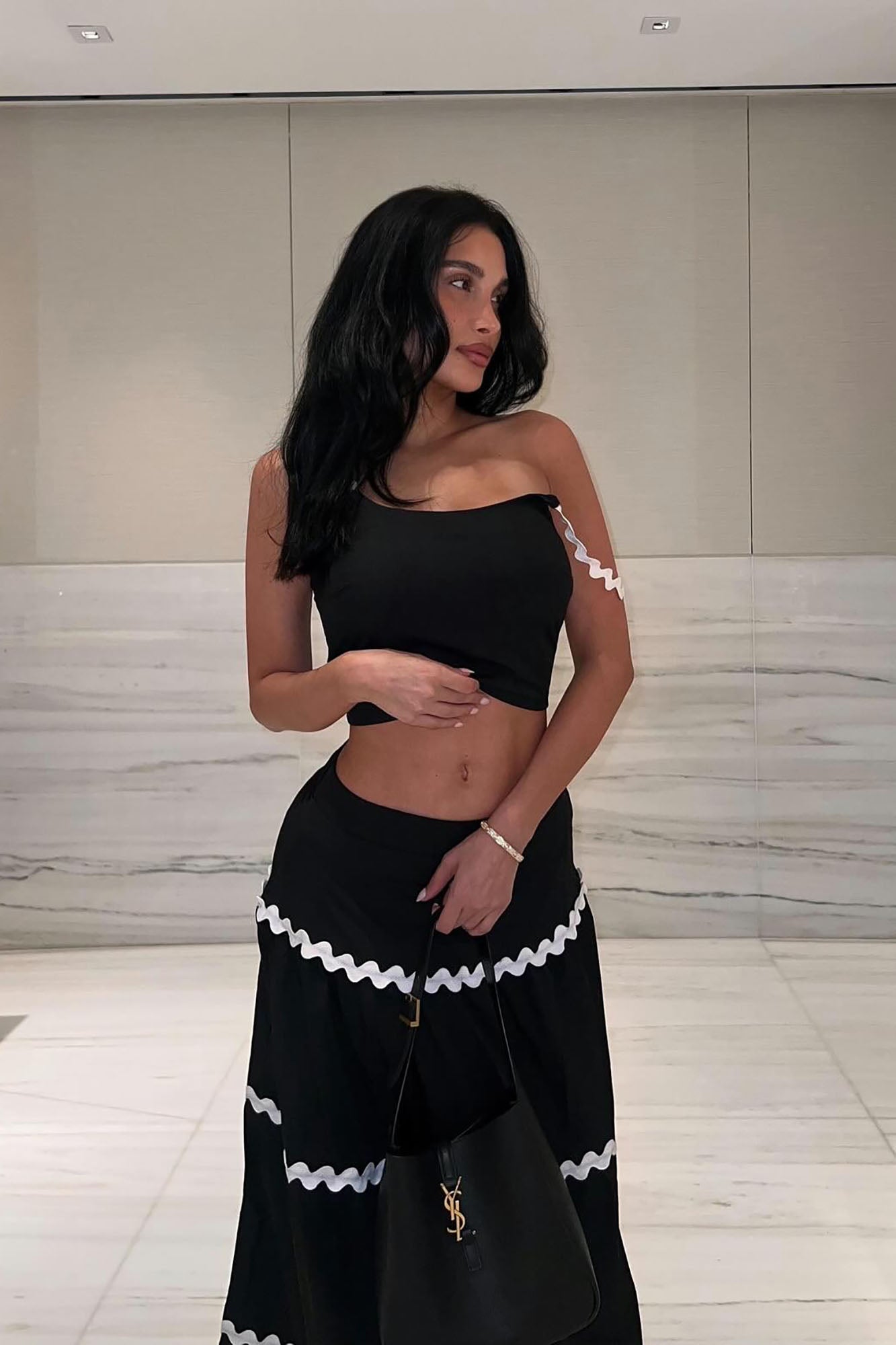 Celina Maxi Skirt Set - Black/White