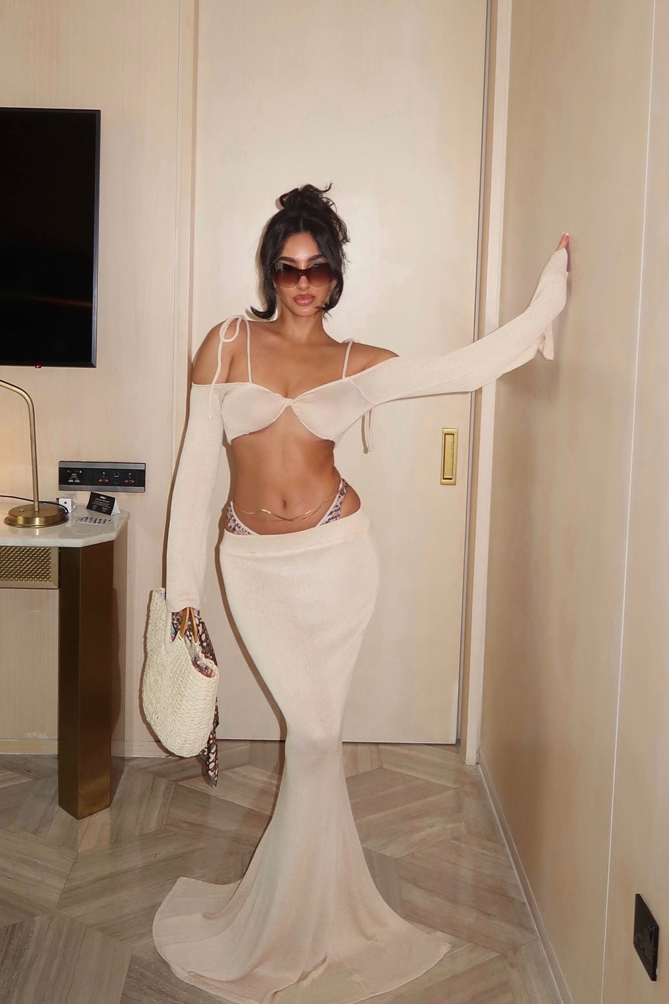 Sunset Vibe Crochet Skirt Set - Taupe