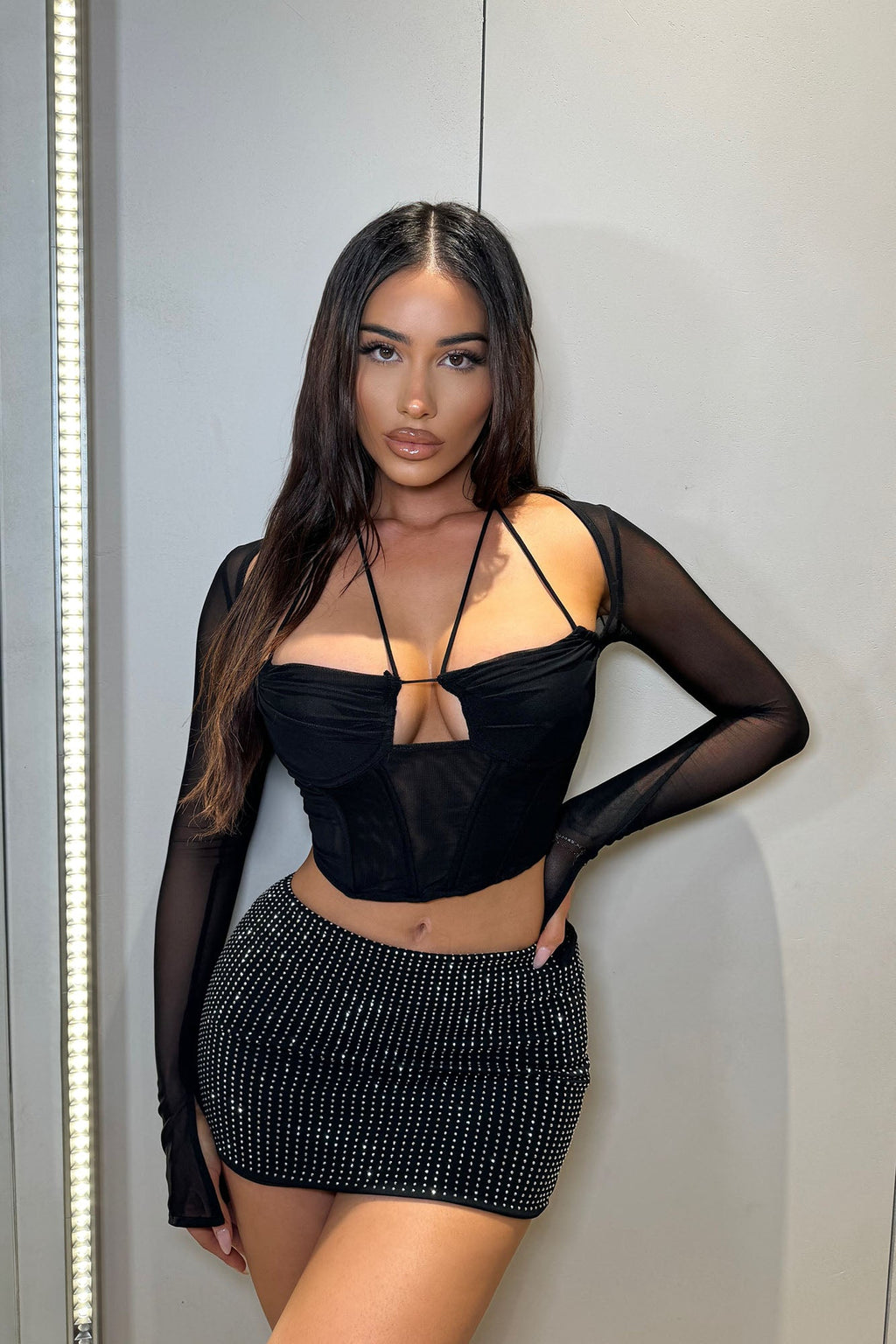 Melanie Mesh Corset Top - Black