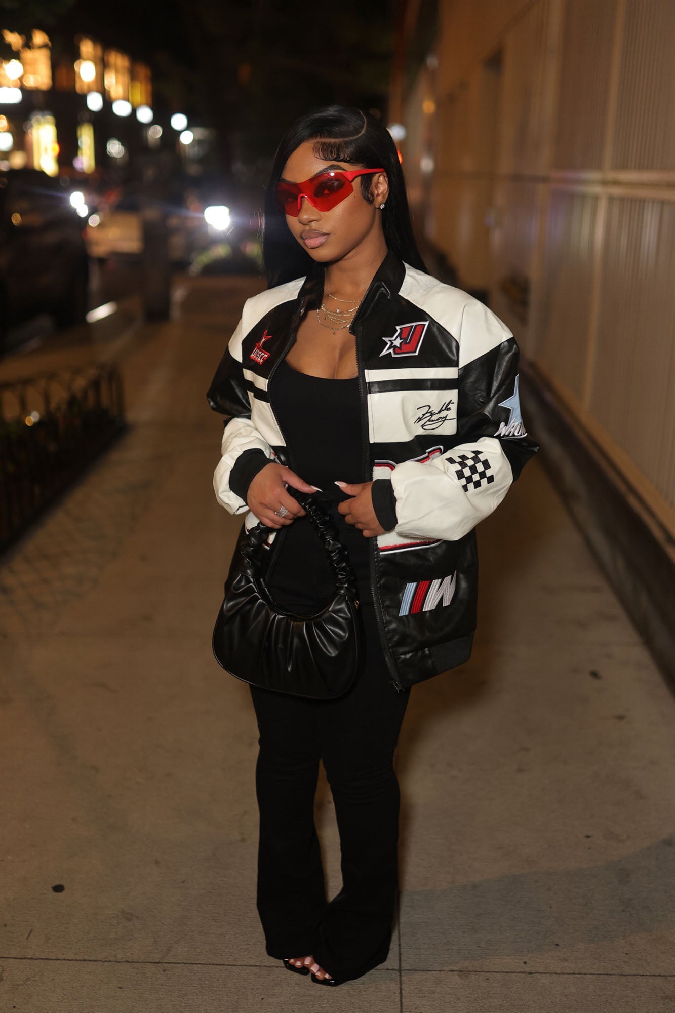 Racing Flag Bomber Jacket - Black/White