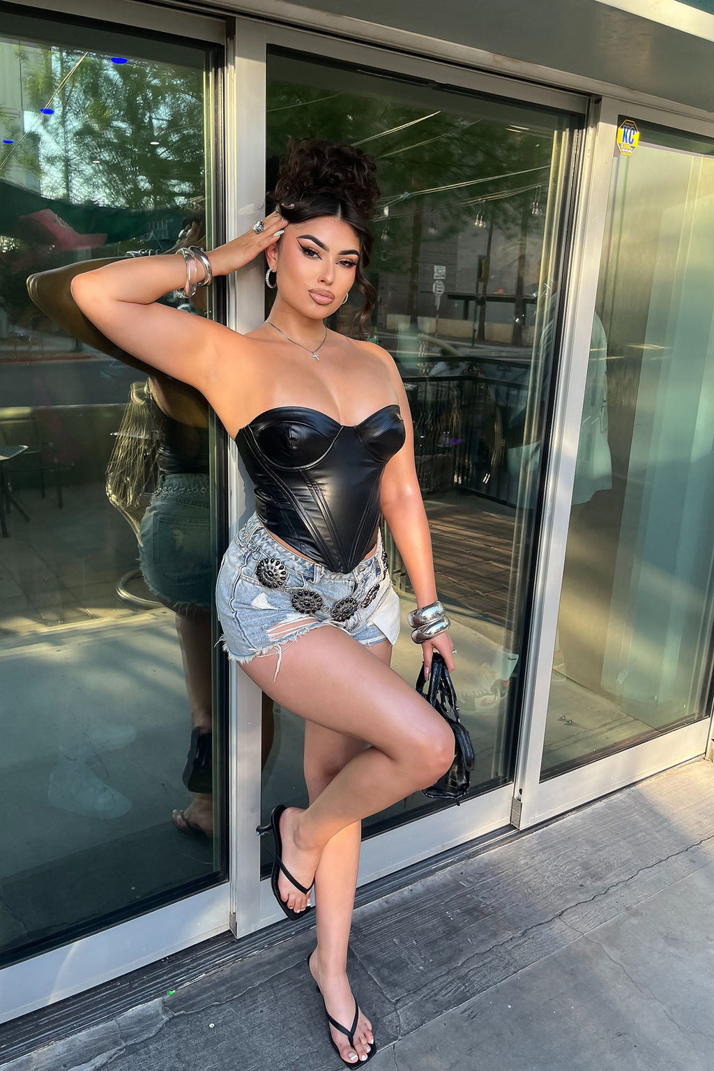 Bae For Tonight Faux Leather Corset Top - Black