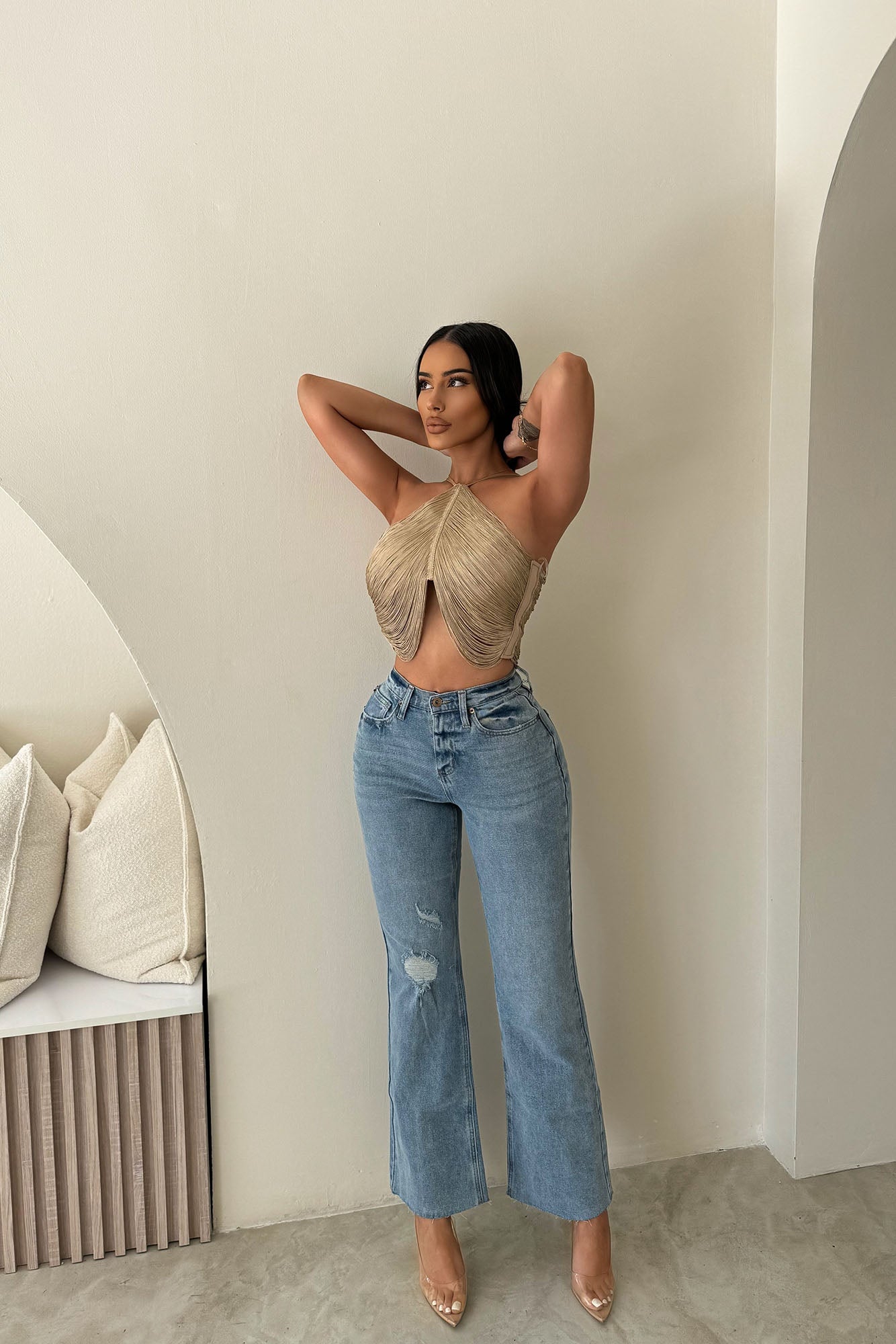 Nova 90's Vintage Stretch Wide Leg Jeans - Light Wash