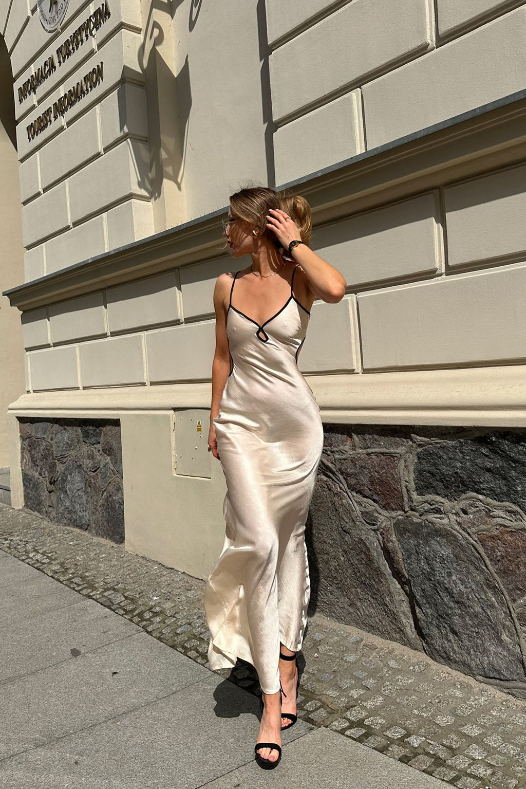 Saisha Satin Maxi Dress - Cream